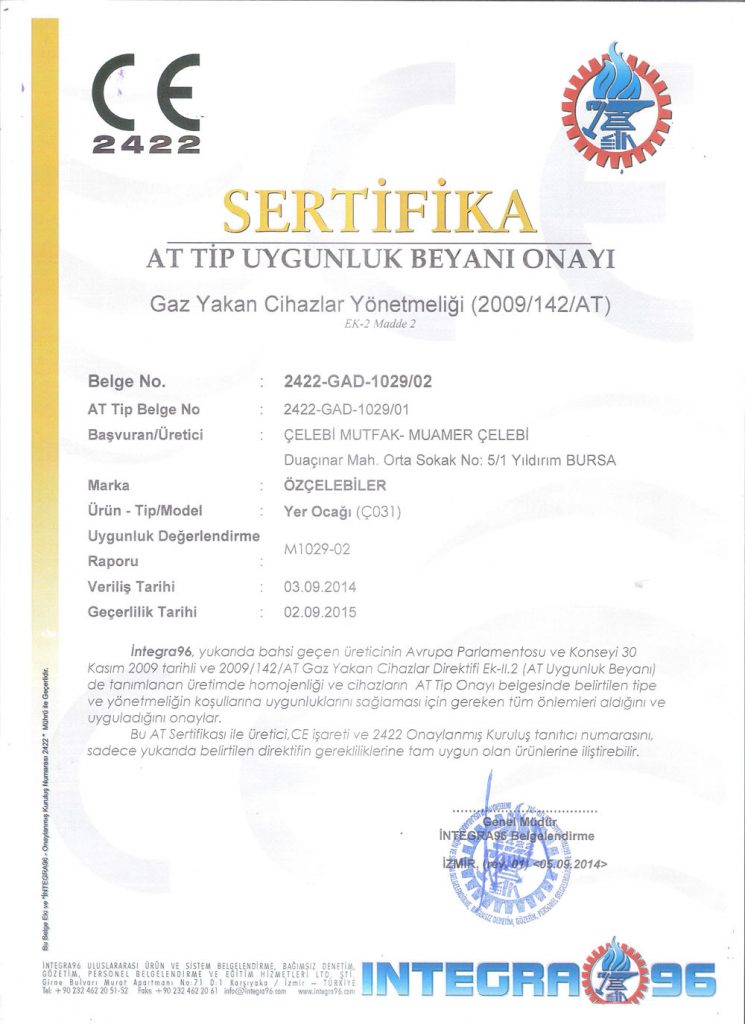 Ocak Ce Belgesi Paslanmaz